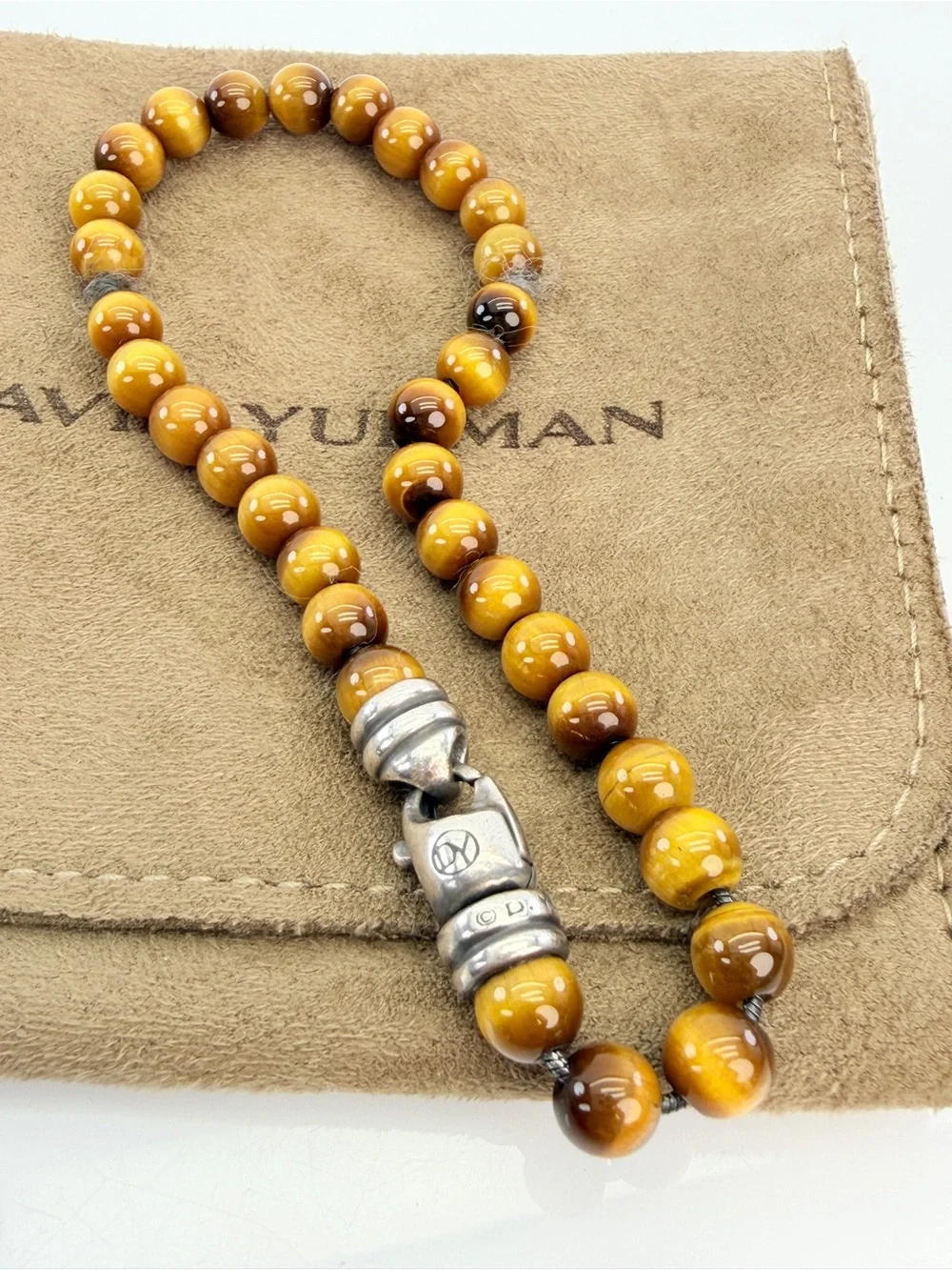 David Yurman Sterling SIlver Tigers Eye 6mm Spiritual Beads Bracelet